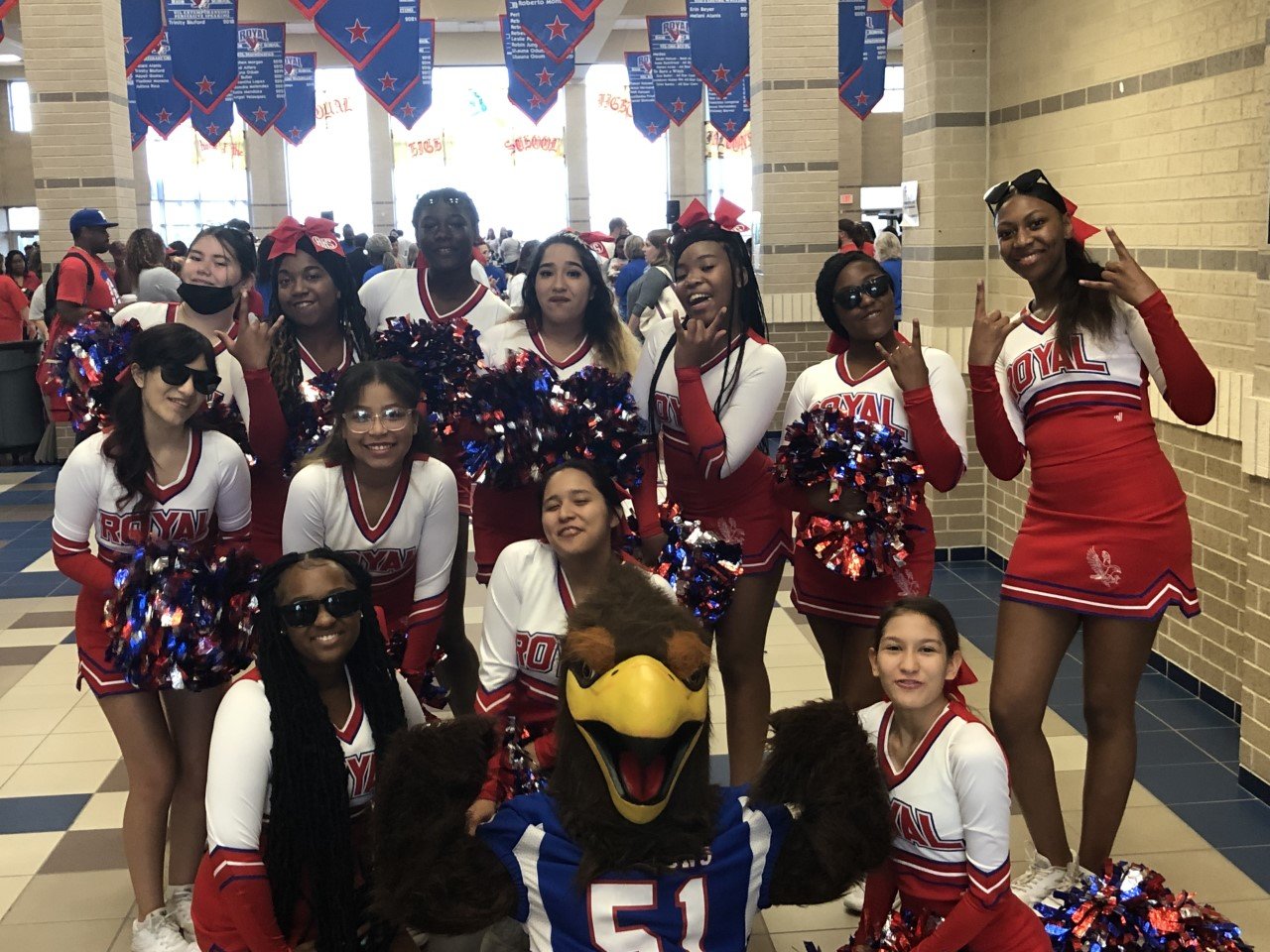 The Falcon mascot and cheerleaders welcomed Royal ISD teachers and staff to the district’s Aug. 11 convocation at Royal High School.